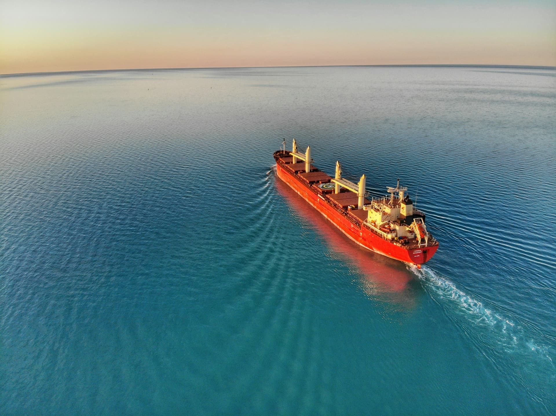 Bulk cargo vessel crossing open water